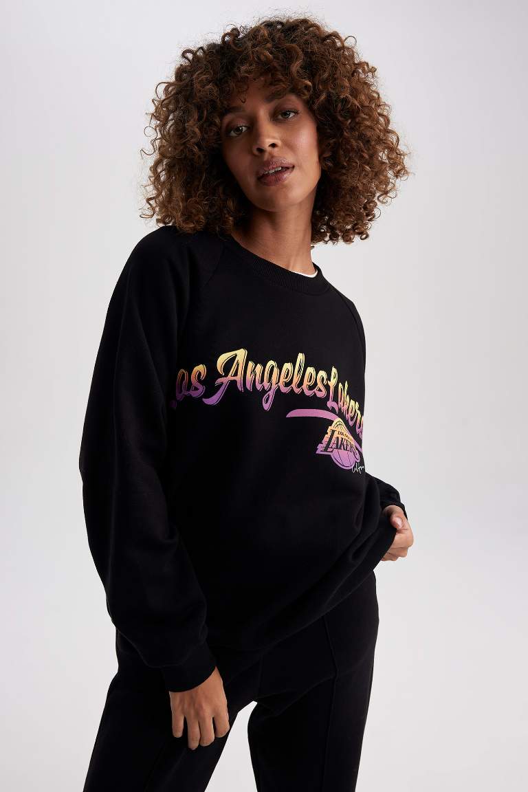 Defacto Fit NBA Los Angeles Lakers Oversize Fit Crew Neck Sweatshirt