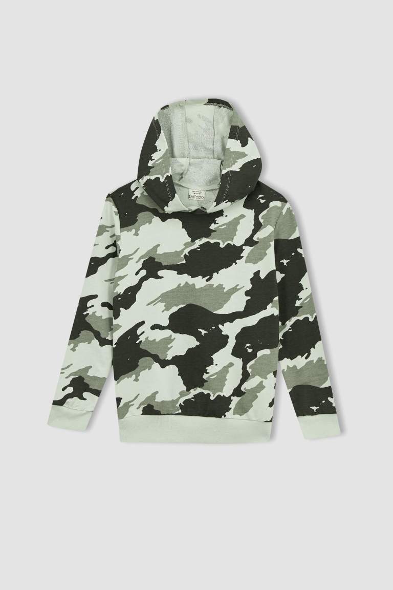 Erkek Çocuk Kamuflaj Desenli Kapüşonlu Sweatshirt Eşofman Altı 2'li Takım