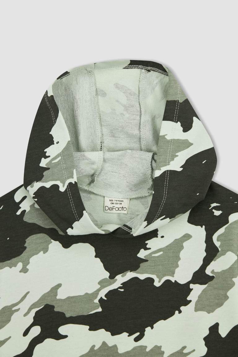 Erkek Çocuk Kamuflaj Desenli Kapüşonlu Sweatshirt Eşofman Altı 2'li Takım