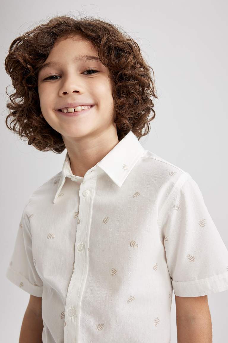 Ecru BOYS & TEENS Boy Patterned Poplin Short Sleeve Shirt 2777915 | DeFacto