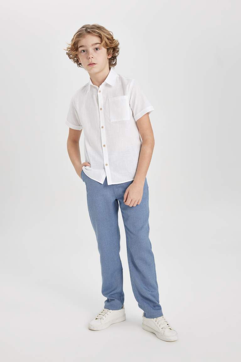 Boy Regular Fit Polo Neck Linen Look Shirt