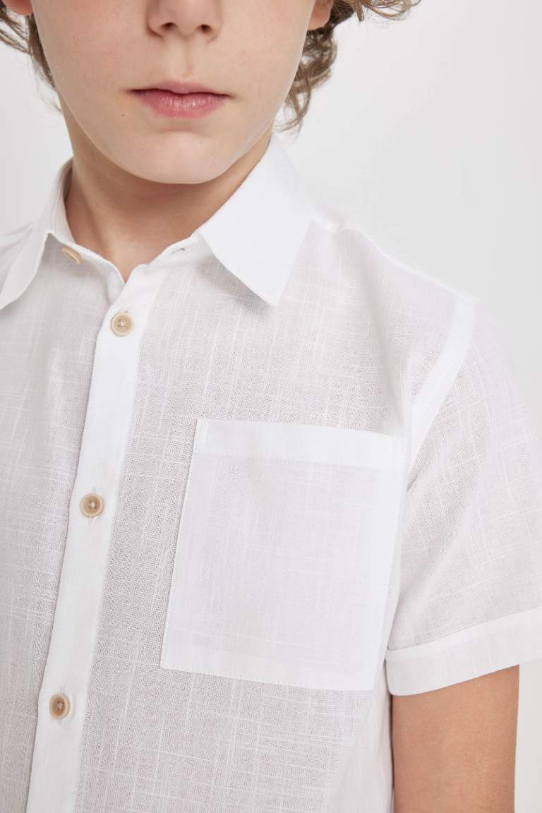 Boy Regular Fit Polo Neck Linen Look Shirt