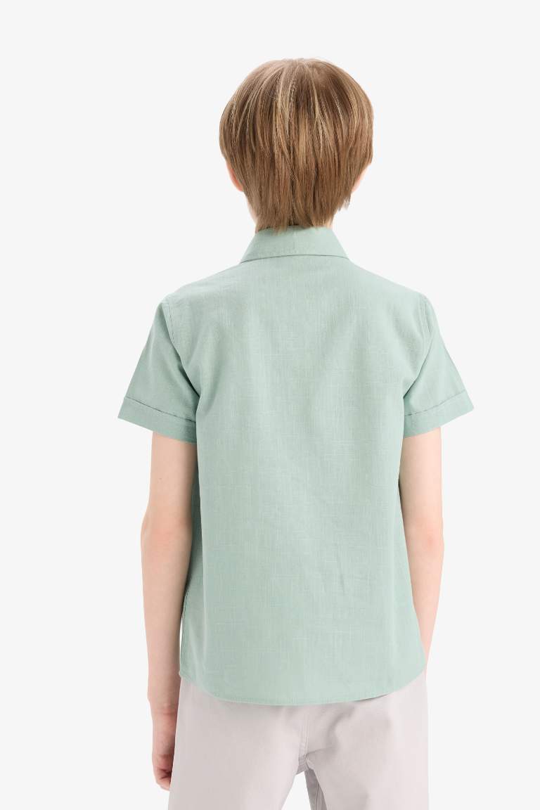 Boy Polo Neck Linen Look Basic Short Sleeve Shirt