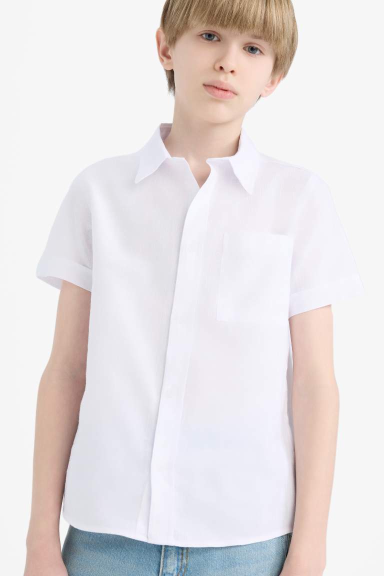 Boy Regular Fit Polo Collar Linen Look Shirt