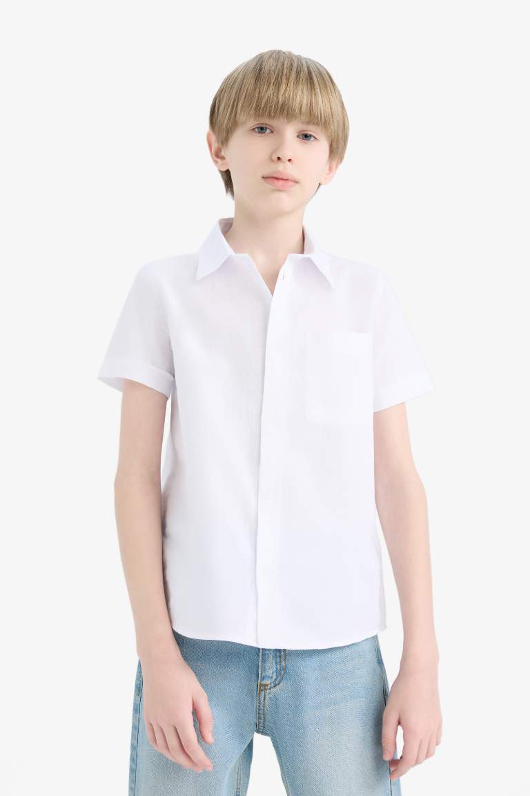 Boy Regular Fit Polo Collar Linen Look Shirt