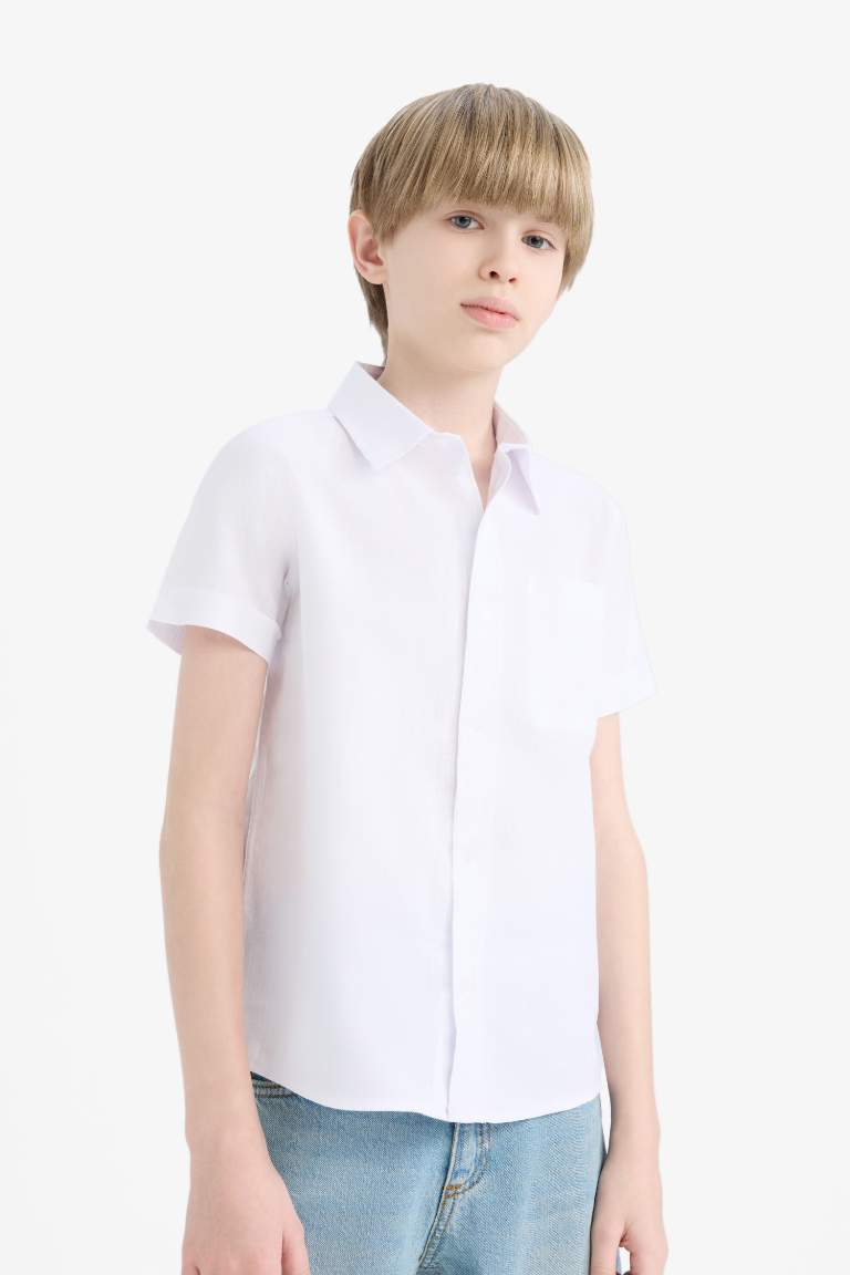 Boy Regular Fit Polo Collar Linen Look Shirt