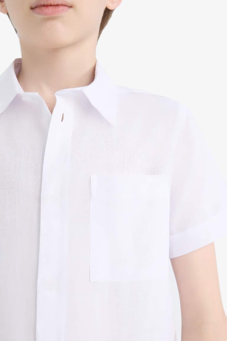 Boy Regular Fit Polo Collar Linen Look Shirt