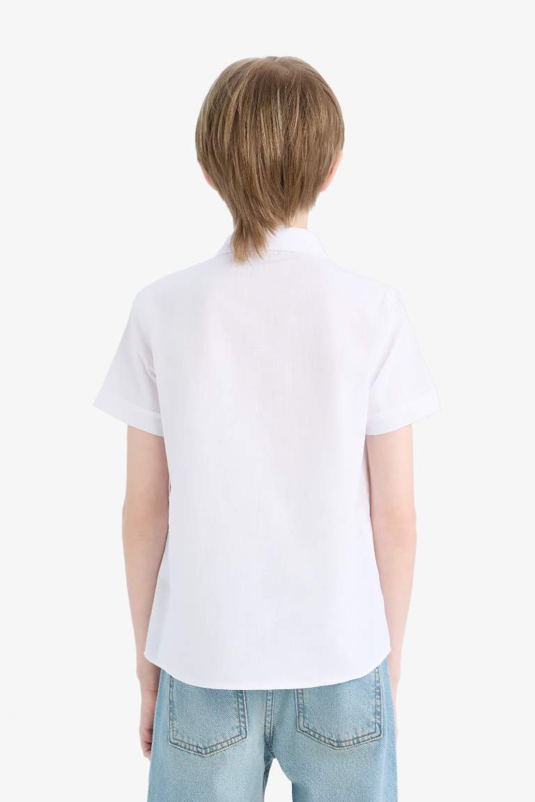 Boy Regular Fit Polo Collar Linen Look Shirt