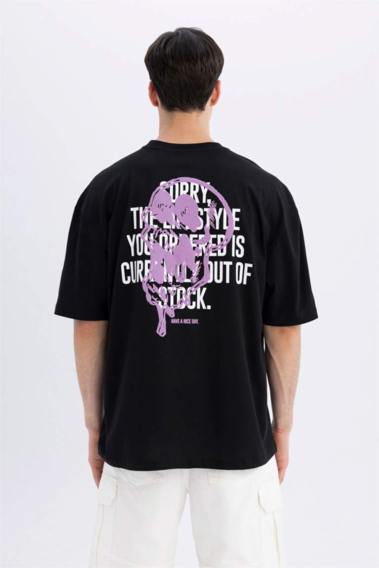 Black MAN Oversize Fit Crew Neck Printed Short Sleeve T-Shirt