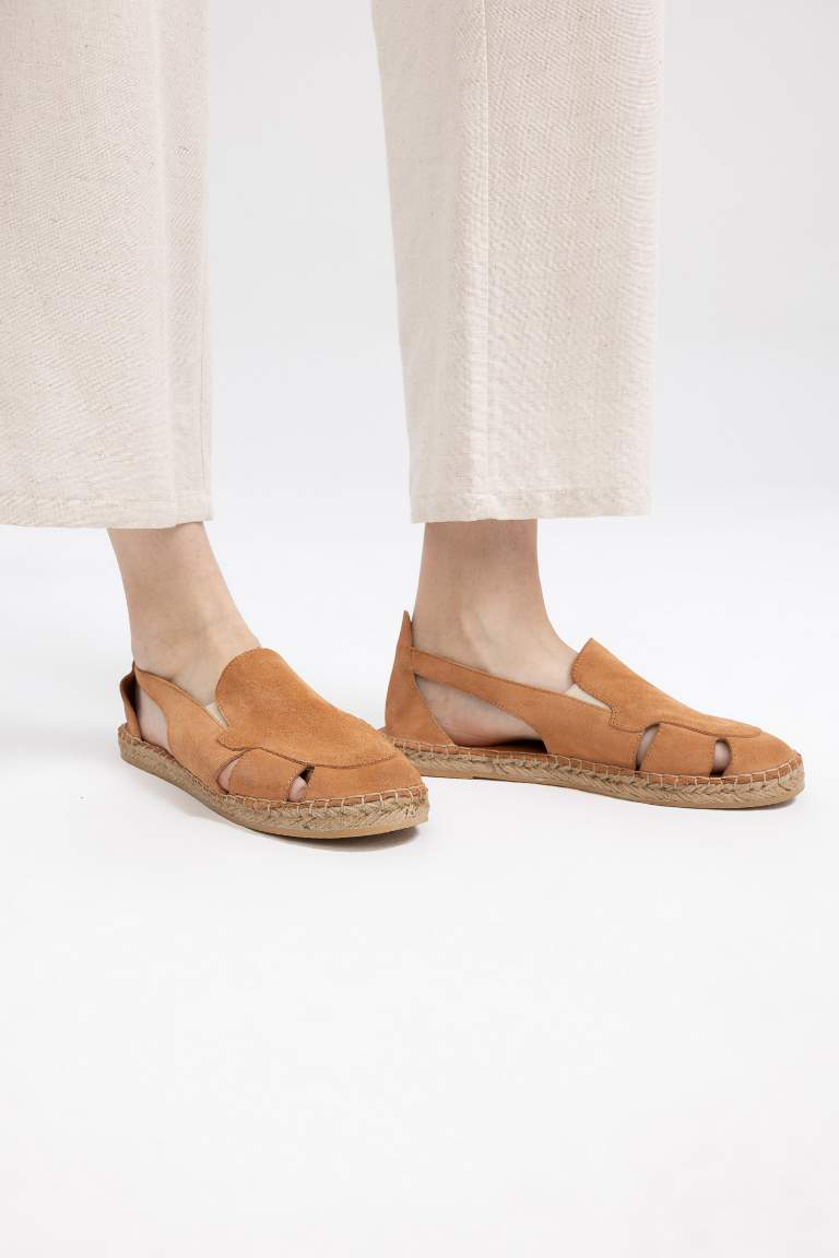 Kadın Düz Taban Slip On Deri Süet Espadril