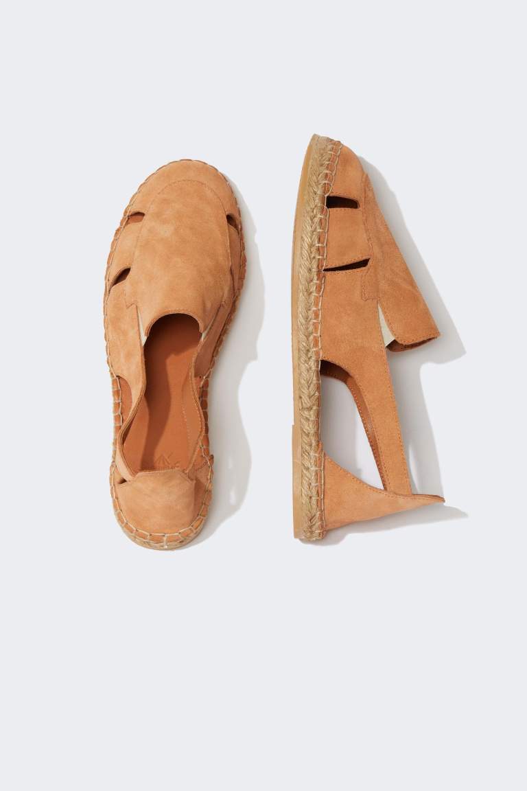 Kadın Düz Taban Slip On Deri Süet Espadril
