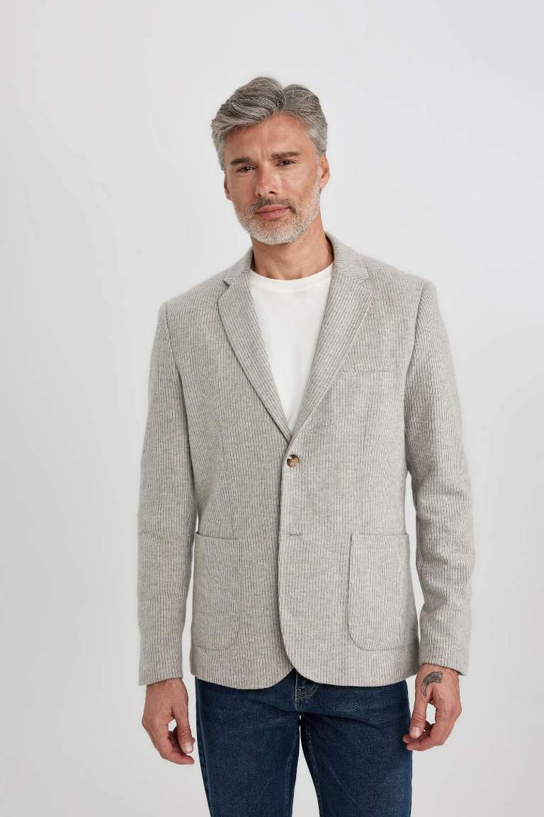 Slim Fit Dar Kesim Astarlı Çizgili Blazer Ceket