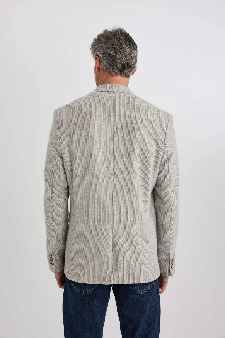 Slim Fit Dar Kesim Astarlı Çizgili Blazer Ceket