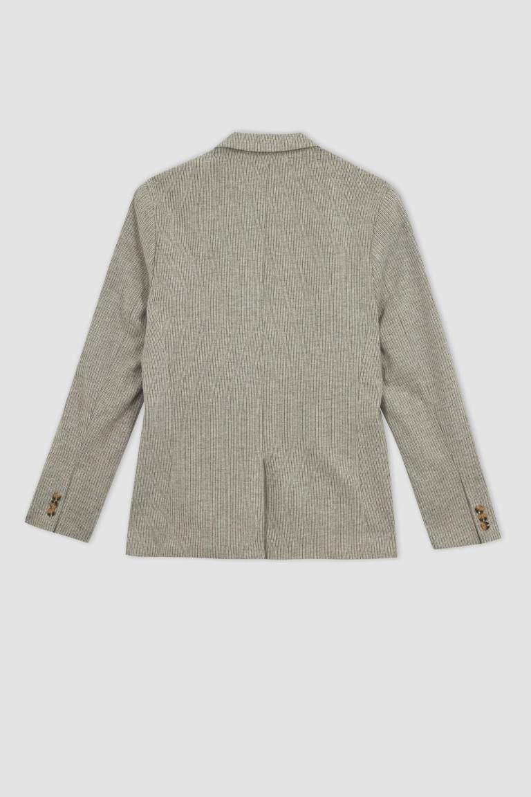 Slim Fit Dar Kesim Astarlı Çizgili Blazer Ceket