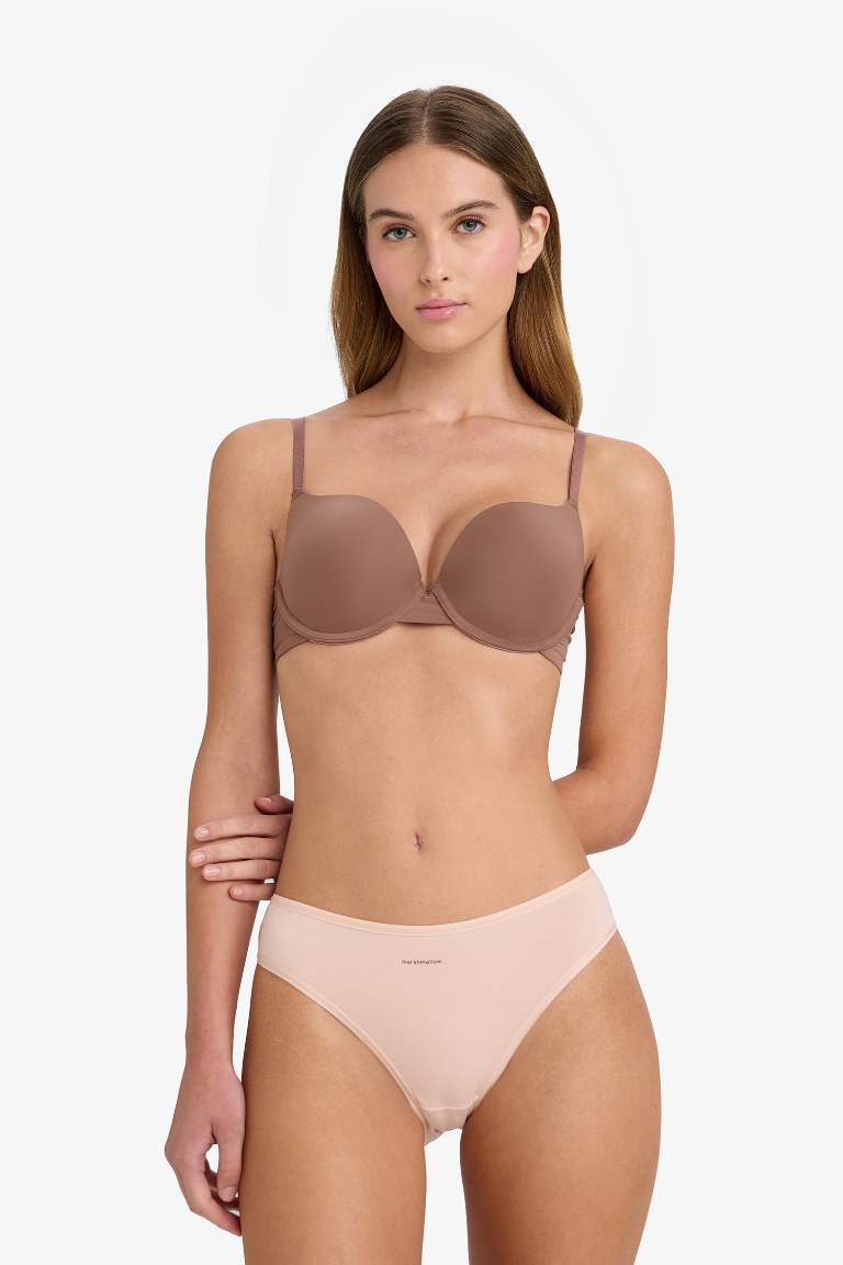 Push Up Micro Kaplı Yarım Dolgulu Balenli Tişört Bra Fall in Love