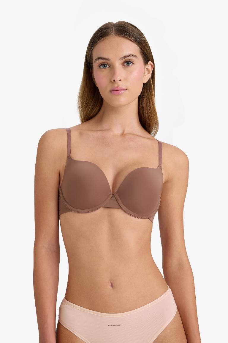 Push Up Micro Kaplı Yarım Dolgulu Balenli Tişört Bra Fall in Love
