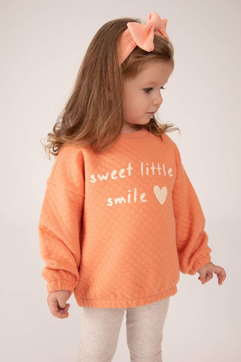 Kız Bebek Baskılı Bisiklet Yaka Sweatshirt
