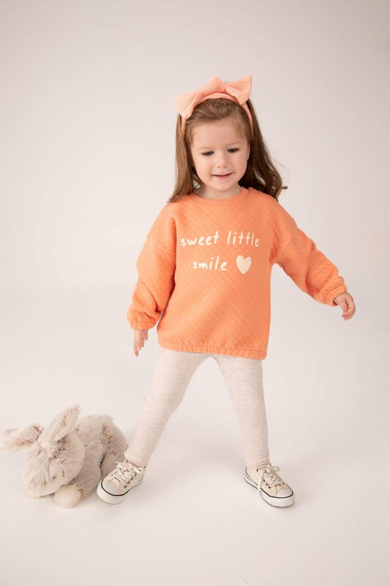 Kız Bebek Baskılı Bisiklet Yaka Sweatshirt