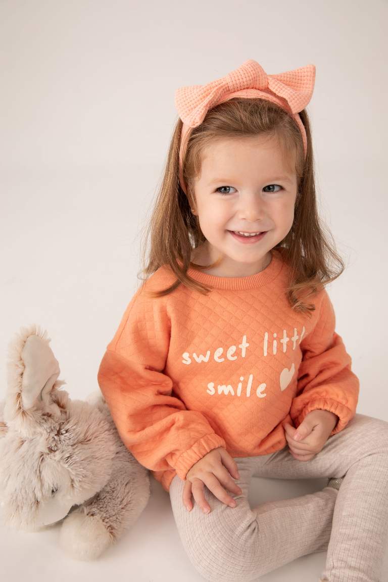 Kız Bebek Baskılı Bisiklet Yaka Sweatshirt