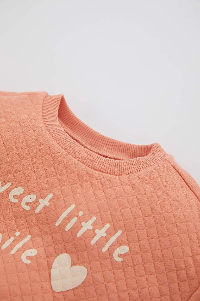 Kız Bebek Baskılı Bisiklet Yaka Sweatshirt
