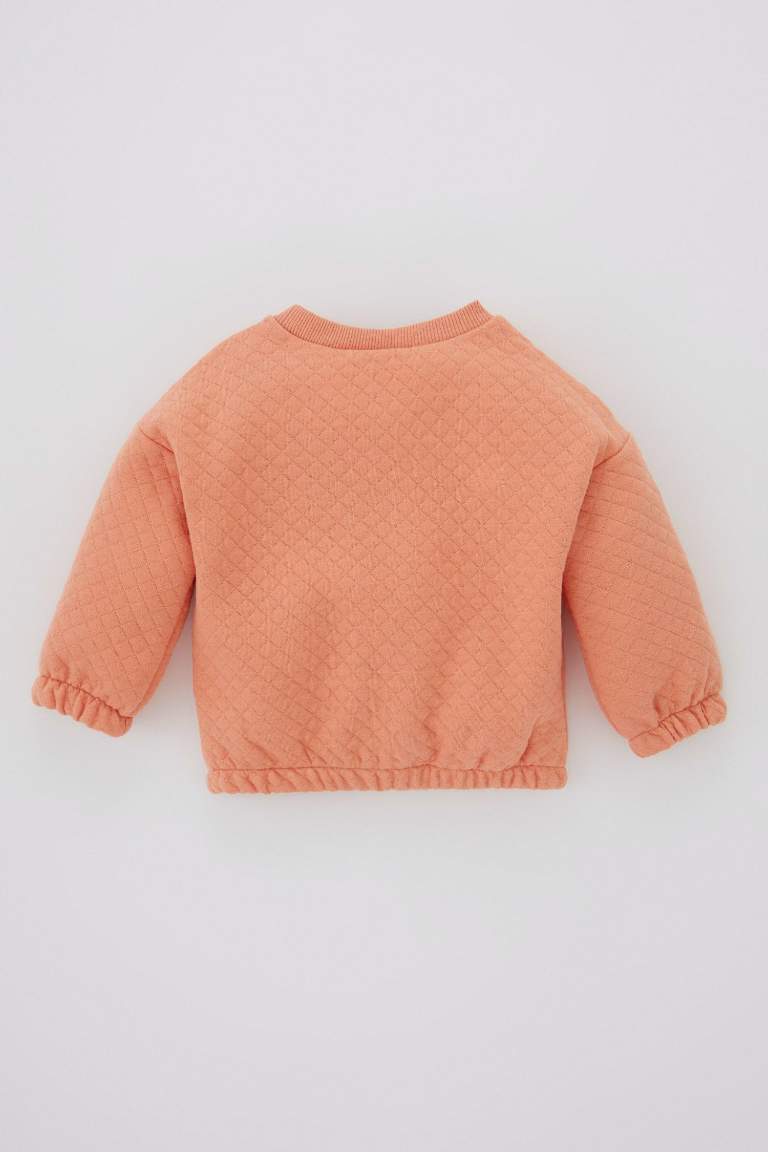 Kız Bebek Baskılı Bisiklet Yaka Sweatshirt