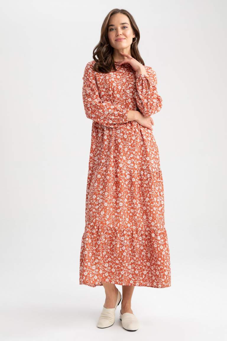Crew Neck Floral Long Sleeve Maxi Dress