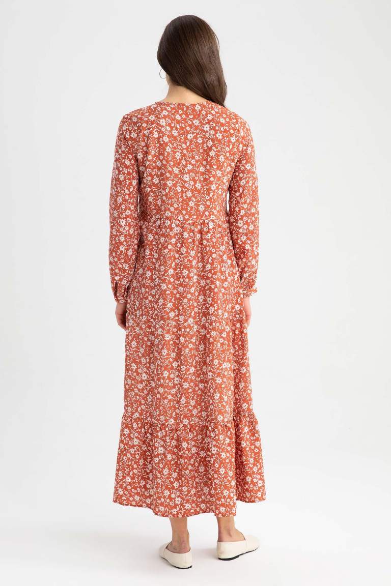 Crew Neck Floral Long Sleeve Maxi Dress