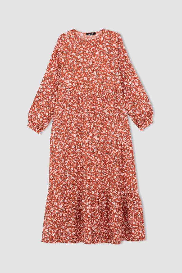 Crew Neck Floral Long Sleeve Maxi Dress