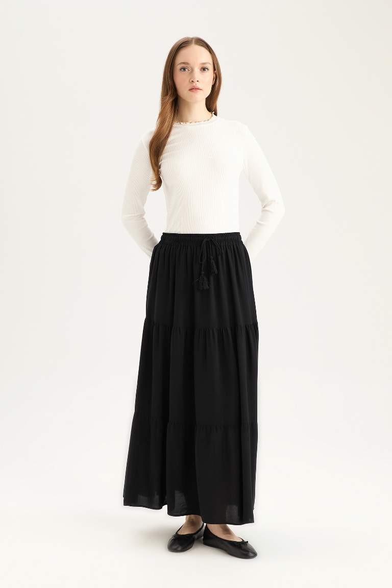 Viscose Maxi Skirt with Lace Waist