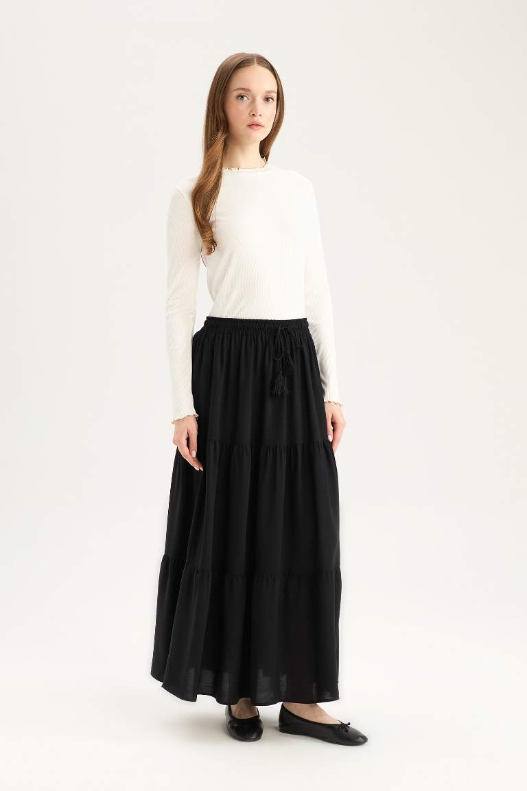 Viscose Maxi Skirt with Lace Waist