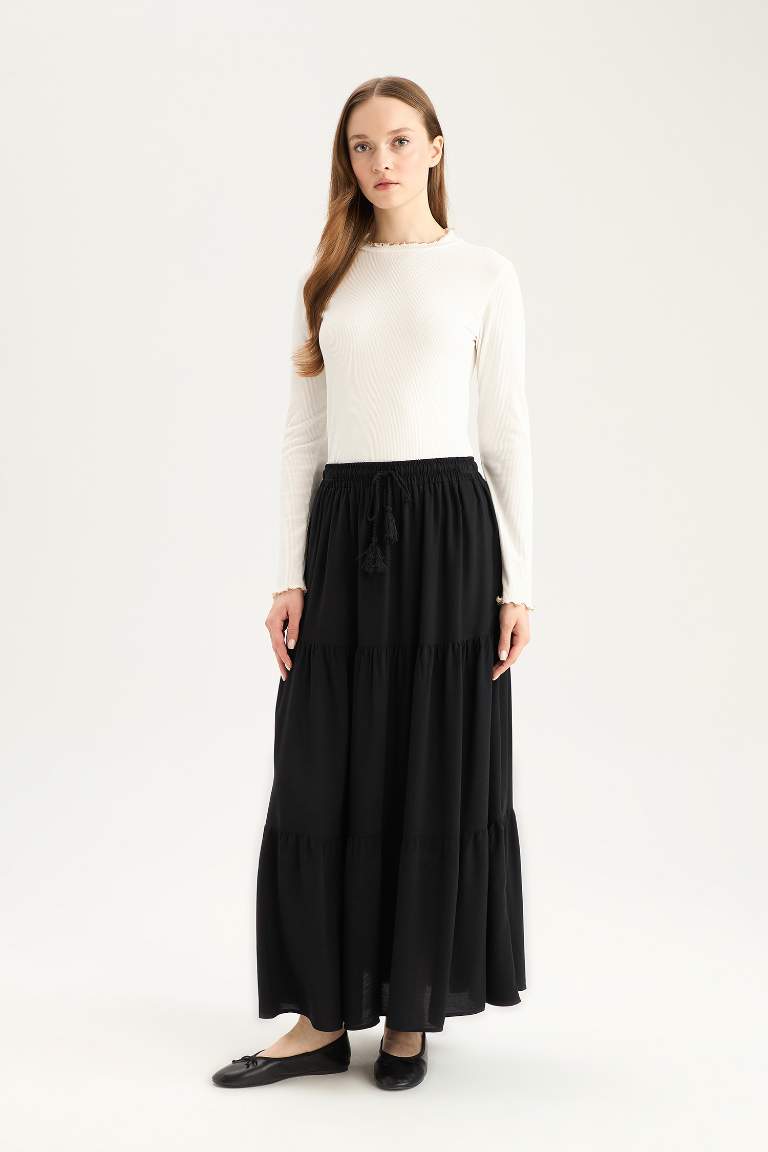 Viscose Maxi Skirt with Lace Waist