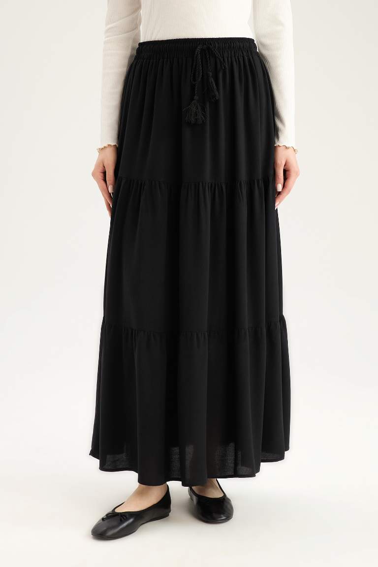 Viscose Maxi Skirt with Lace Waist