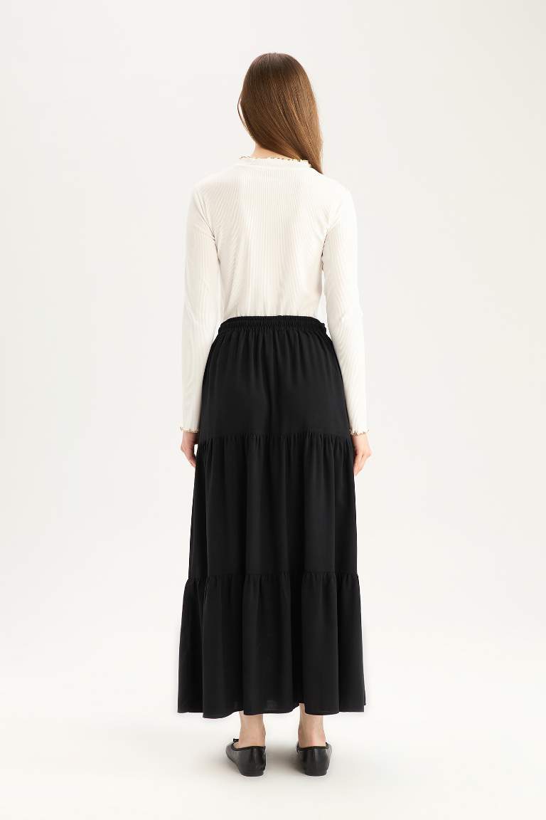 Viscose Maxi Skirt with Lace Waist