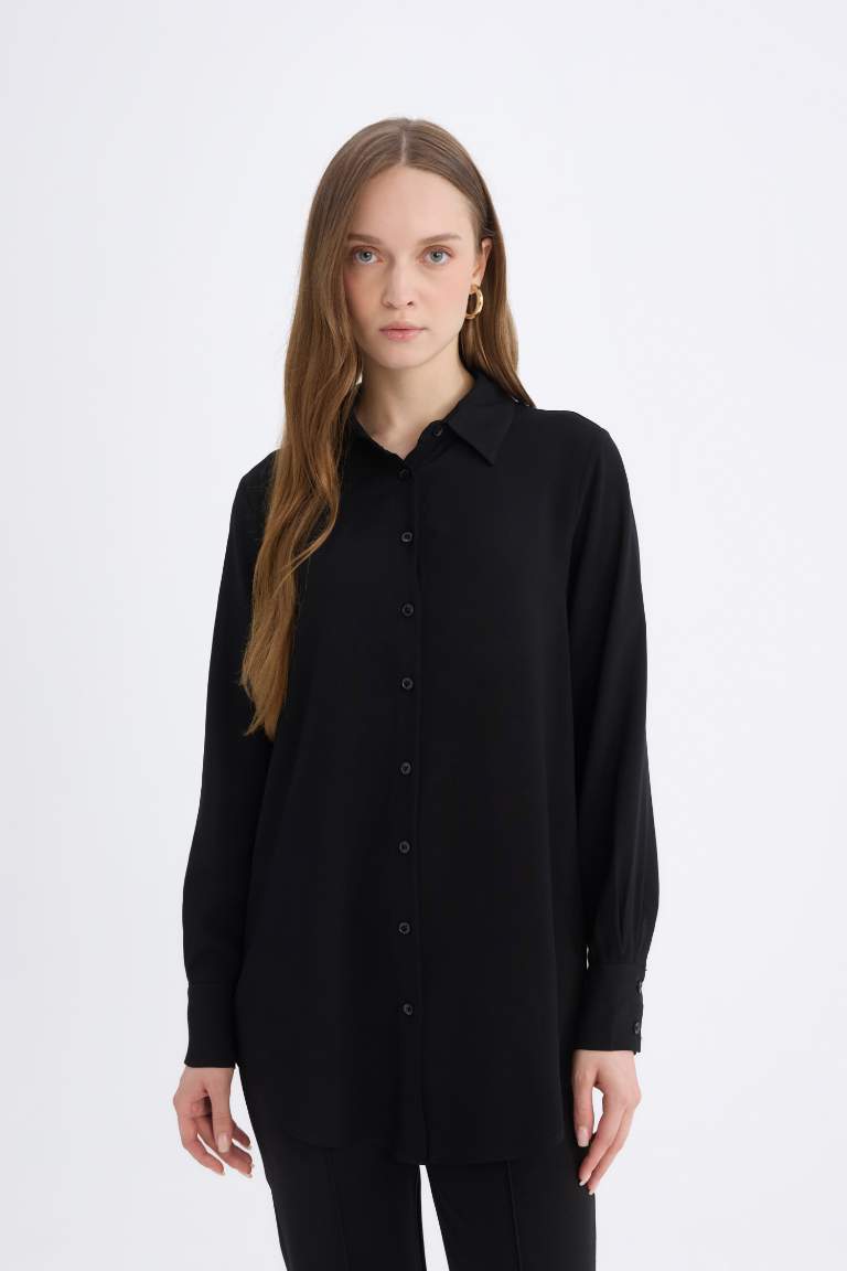 Regular Fit Shirt Collar Long Sleeve Tunic