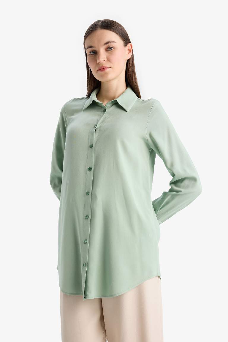 Regular Fit Shirt Collar Long Sleeve Tunic