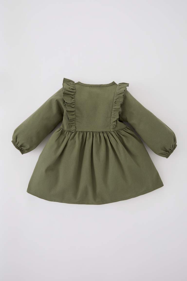 Khaki BABY GIRL Baby Girl Crew Neck Long Sleeve Gabardine Dress 2714314 ...