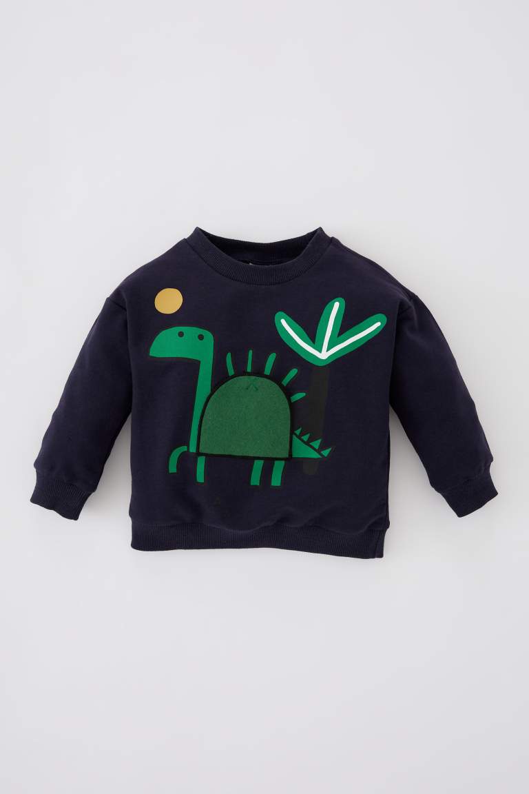 Erkek Bebek Dinozor Baskılı Sweatshirt
