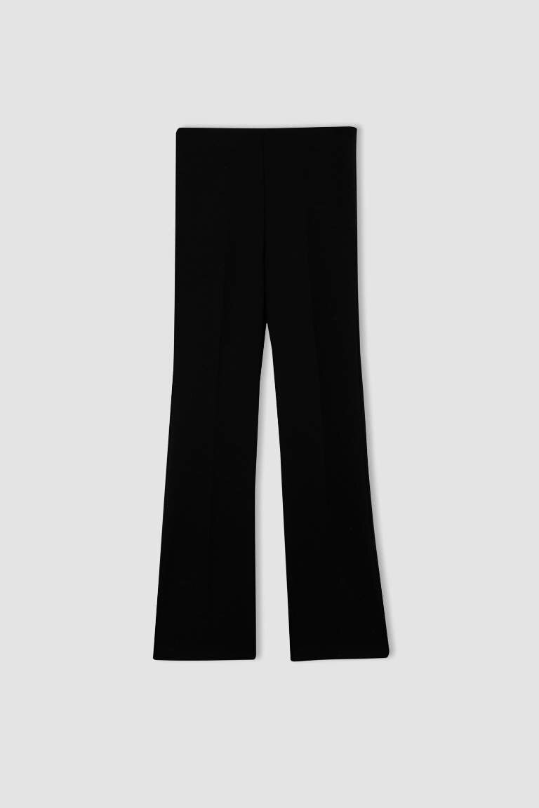 Flare Fit Fermuarlı Krep Pantolon