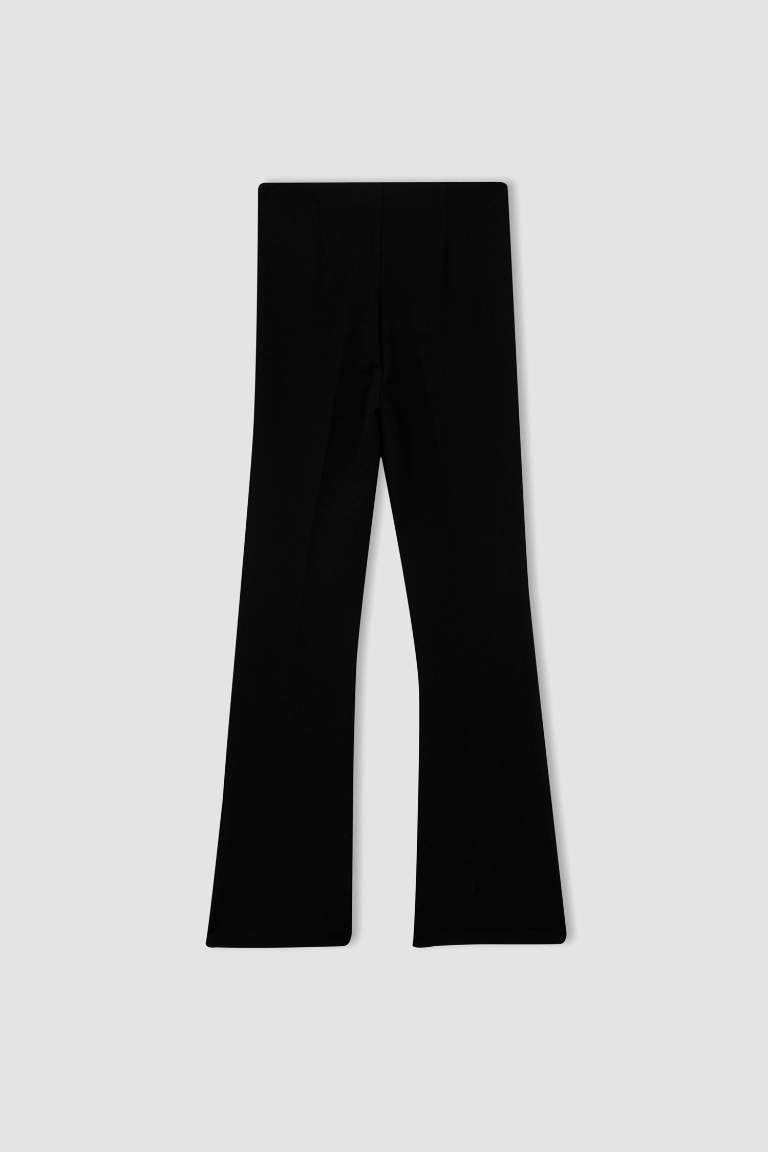 Flare Fit Fermuarlı Krep Pantolon