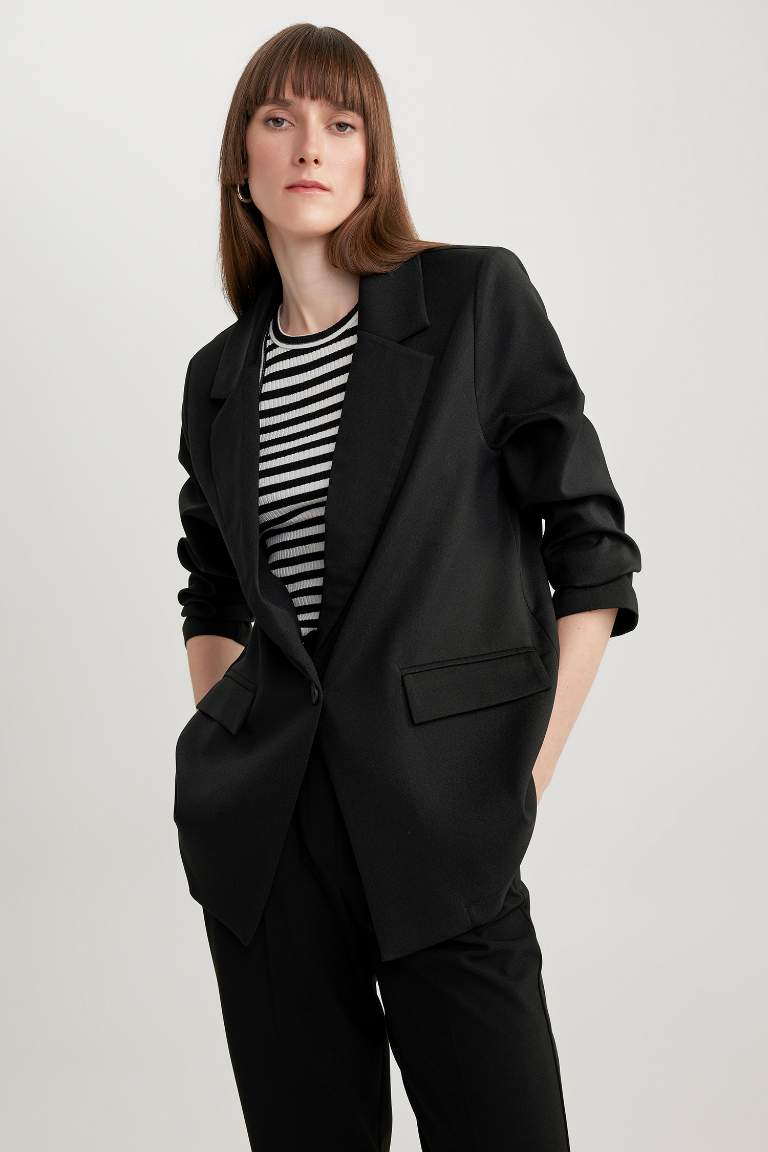 Loose Fit Kruvaze Yaka Düğmeli Blazer Ceket