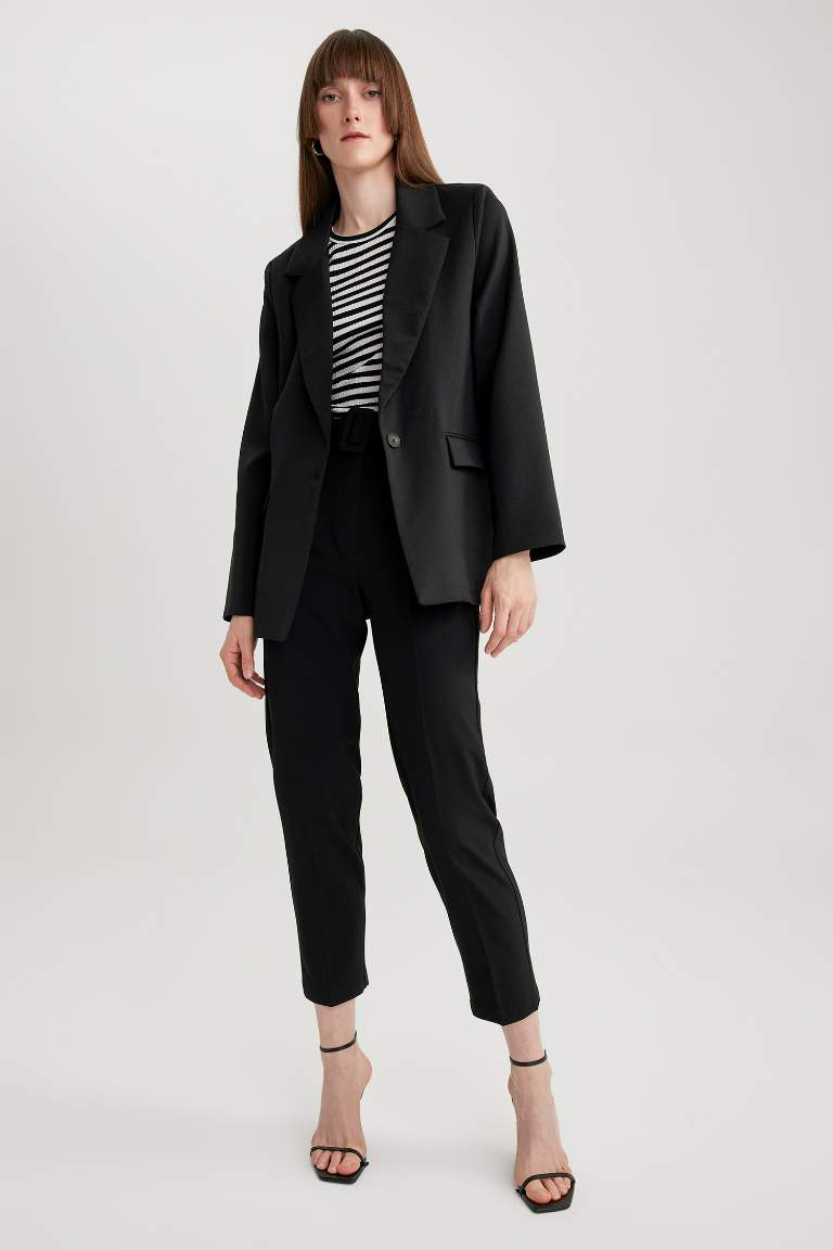 Loose Fit Kruvaze Yaka Düğmeli Blazer Ceket