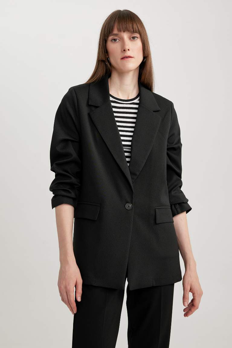 Loose Fit Kruvaze Yaka Düğmeli Blazer Ceket