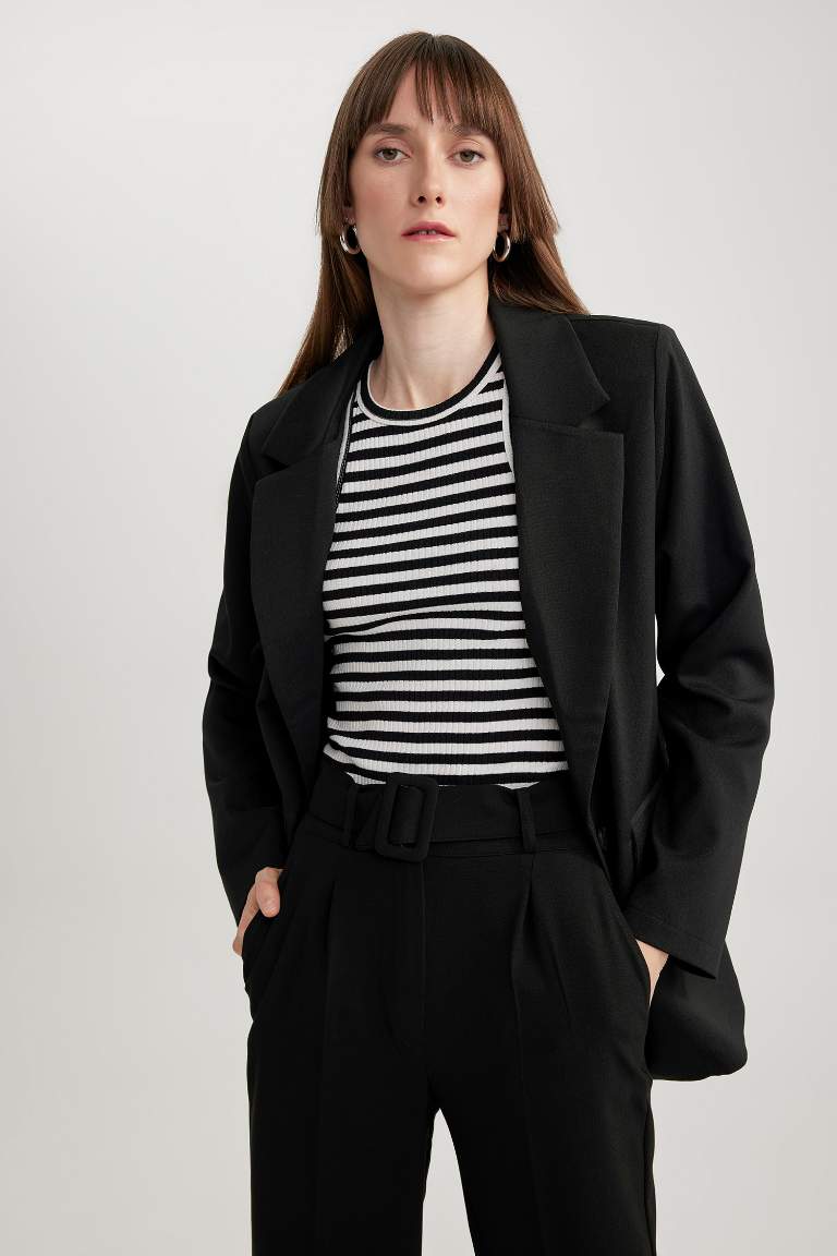 Loose Fit Kruvaze Yaka Düğmeli Blazer Ceket