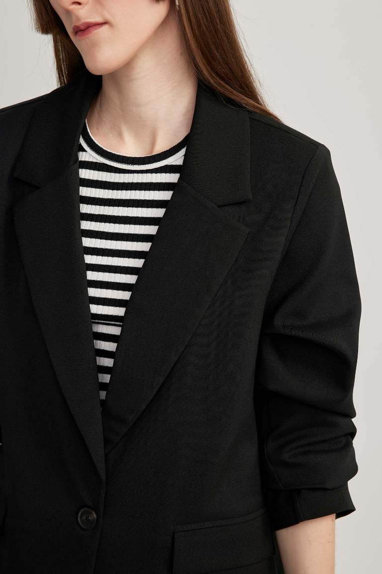 Loose Fit Kruvaze Yaka Düğmeli Blazer Ceket