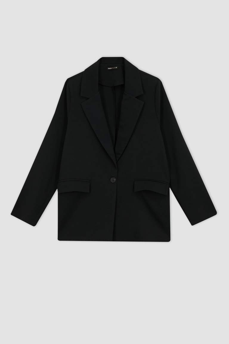 Loose Fit Kruvaze Yaka Düğmeli Blazer Ceket