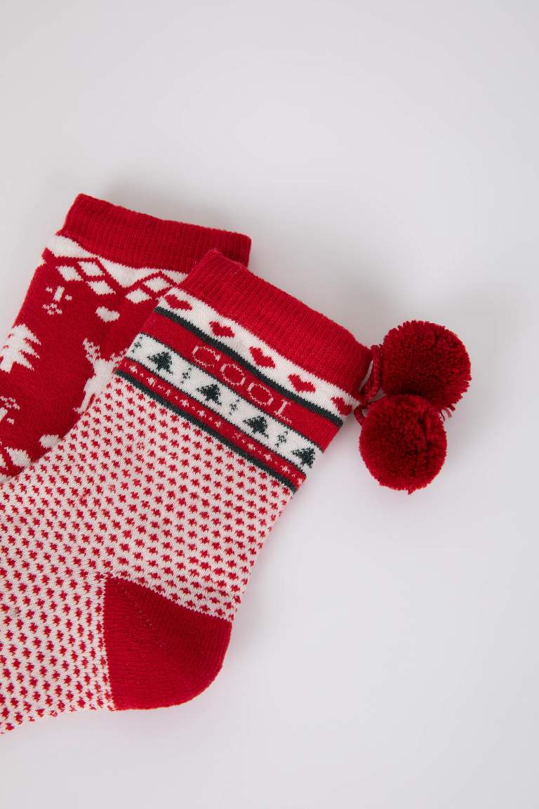 Girl Christmas Themed 2 Piece Cotton Long Socks