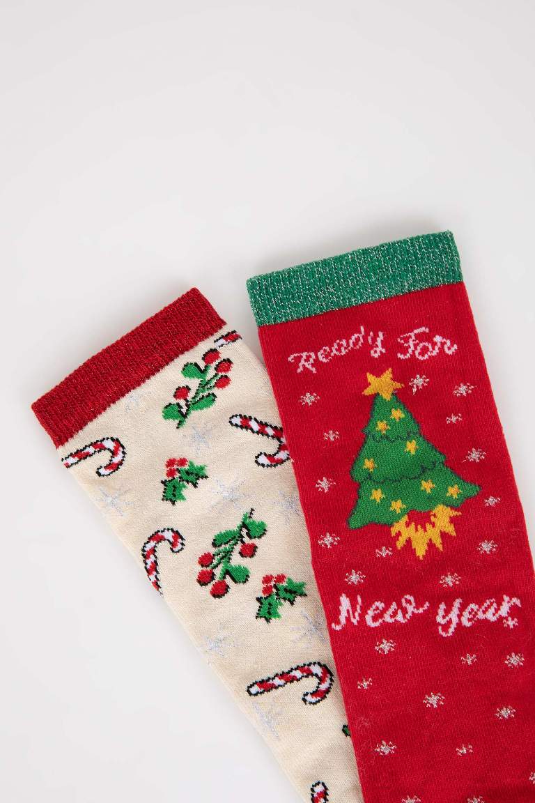 Girl Christmas Themed 2 Piece Cotton Long Socks