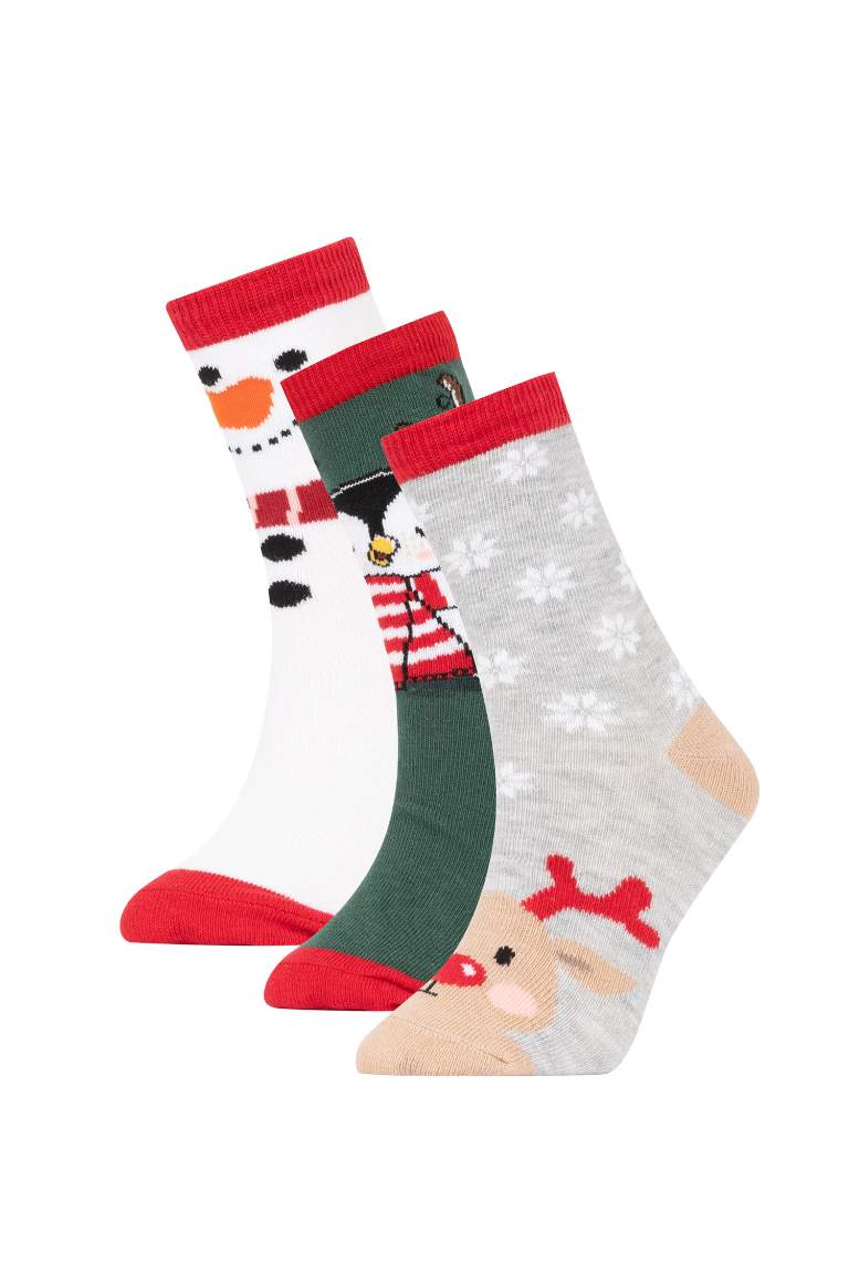 Girl Christmas Themed 3 Piece Cotton Long Socks