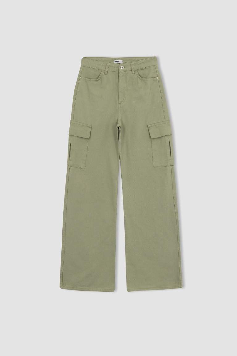 Geniş Paça Kargo Gabardin %100 Pamuk Pantolon