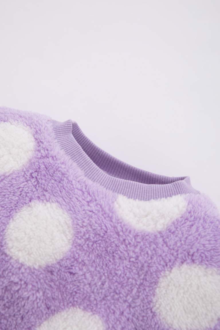 Kız Bebek Puantiyeli Bisiklet Yaka Pelüş Sweatshirt